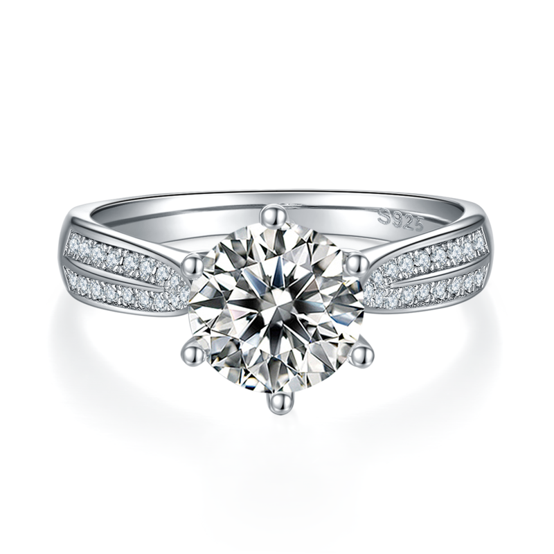 星光皇后S925银镀白金MoissaniteWomen's Ring2.0ctD级